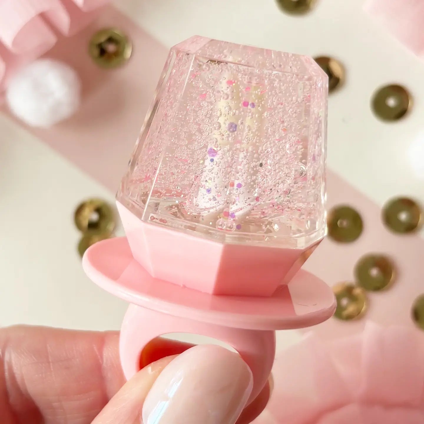 Neon Pop Pink Sparkle Ring Pop Lip Gloss