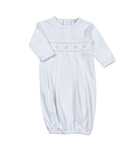 George Blue Dots Hand Smocked Pima Gown