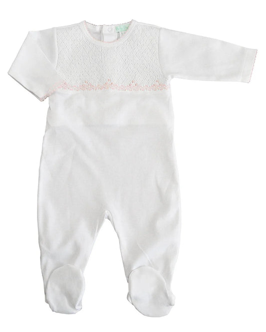White/Pink Fully Smocked Footie