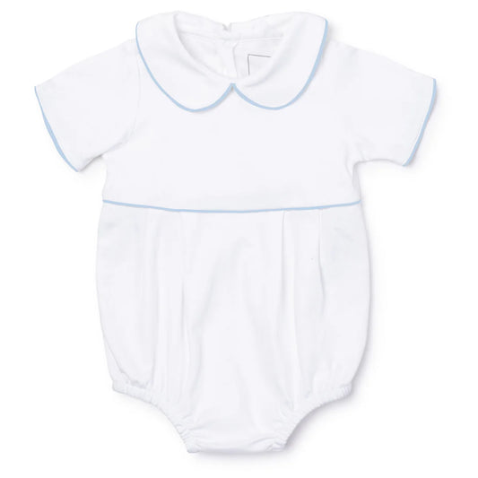 Palmer Boys' Pima Cotton Bubble - White w/ Light Blue Piping