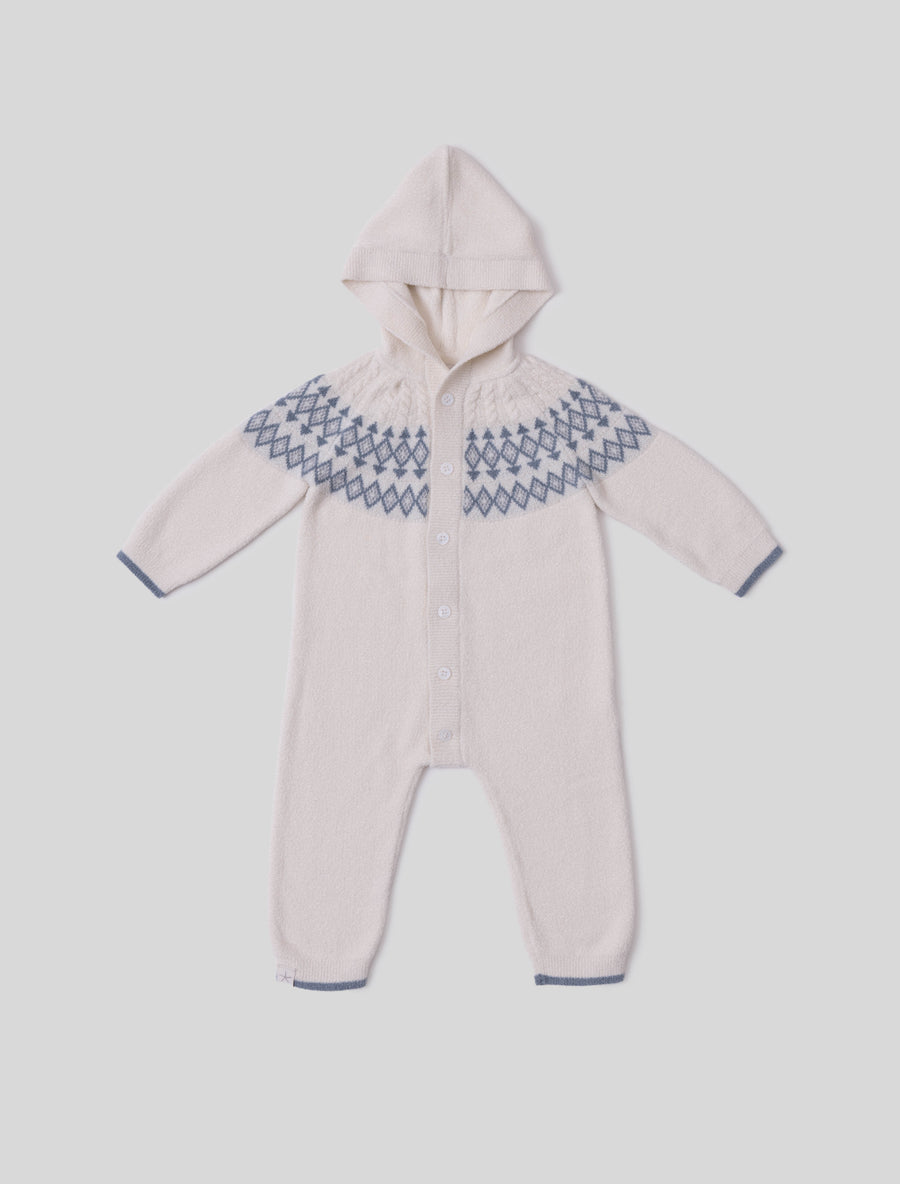 Barefoot Dreams Fair Isle Onesie- Cream/Blue