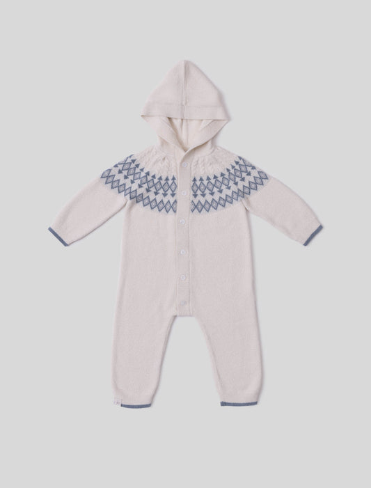 Barefoot Dreams Fair Isle Onesie- Cream/Blue