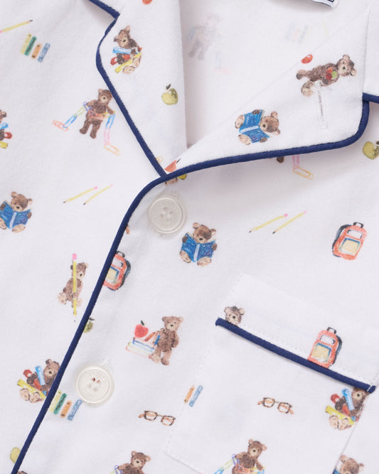 Kid's Twill Pajama Short Set in Teddy Goes To School