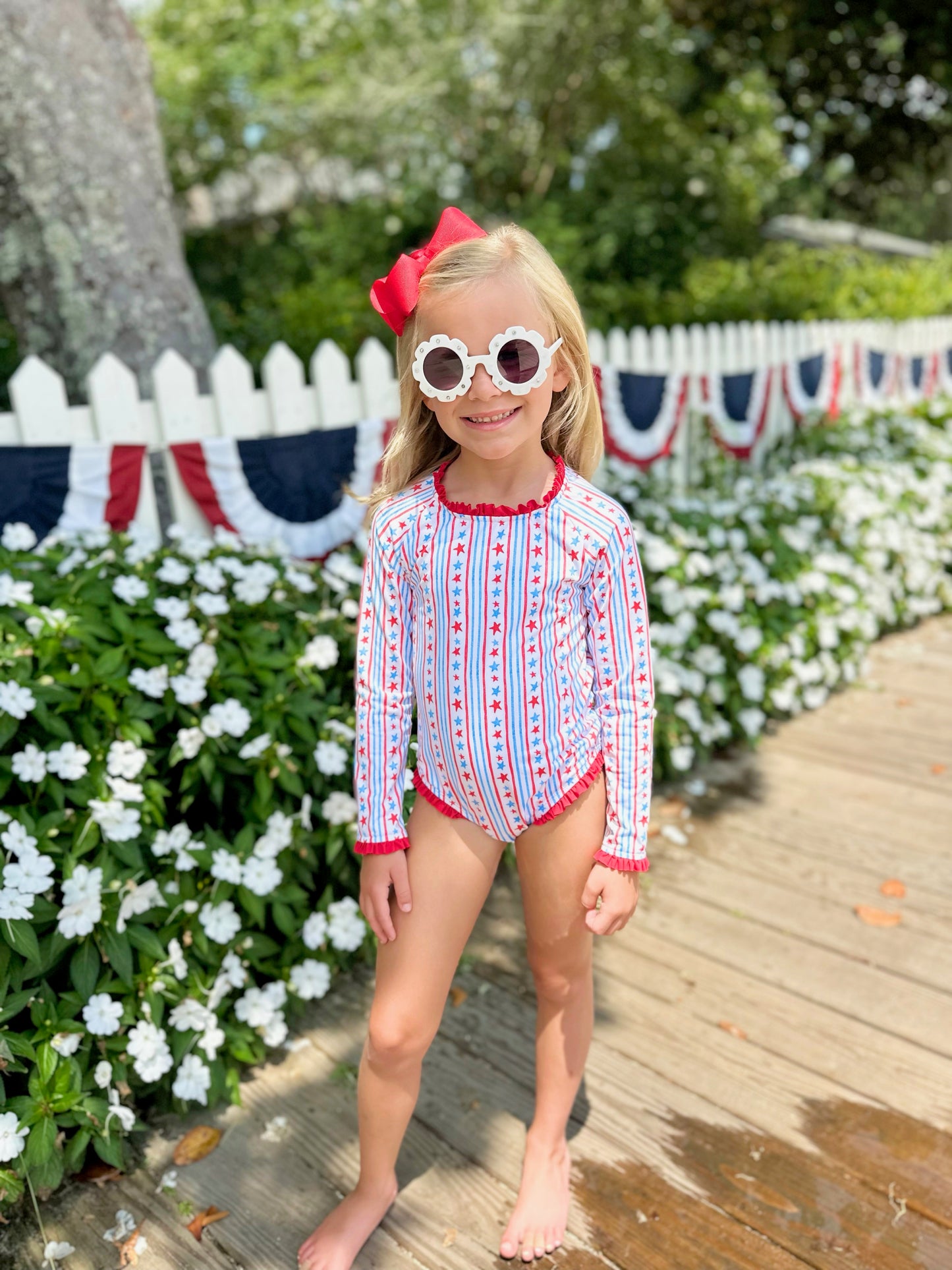 Patriotic Stars and Stripes One Piece Rash Guard Swim *PRESALE*