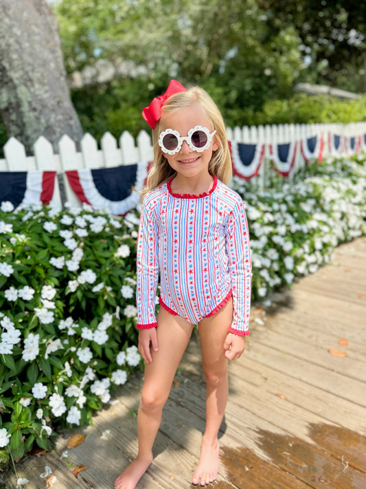Patriotic Stars and Stripes One Piece Rash Guard Swim *PRESALE*
