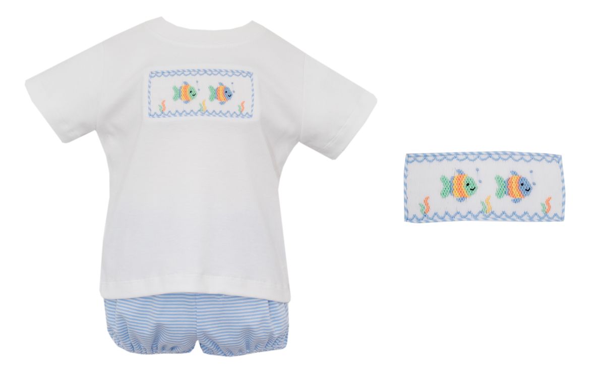 Boy Fishes Diaper Set - Blue Knit Stripe