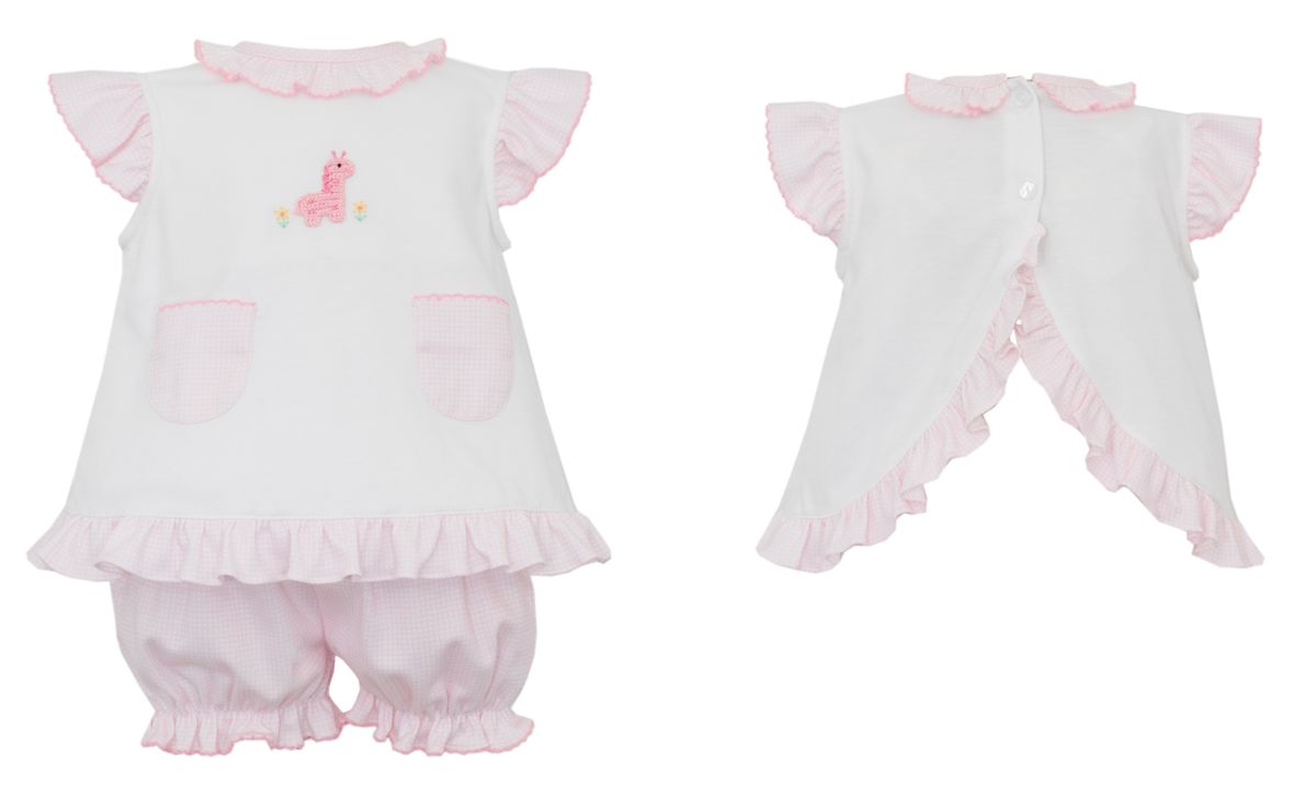 Pink Gingham Giraffe Bloomer Set