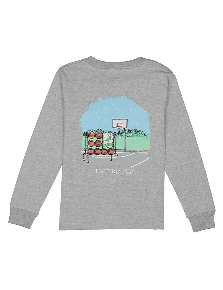 Properly Tied-Boys Basketball LS T Shirt- heathered gray