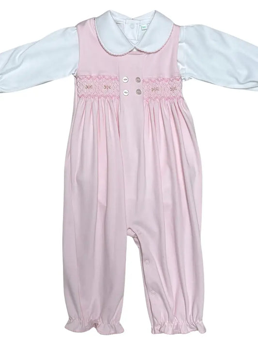 Little Threads-Pink Smocked Overall Set