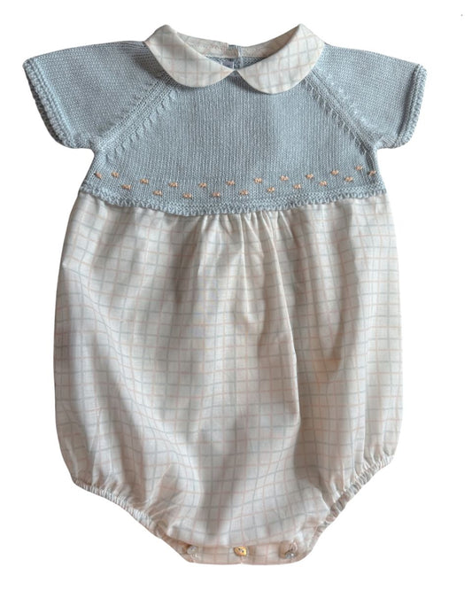 Short Sleeve Plaid Bubble - Light blue/Tangerine/Plaid