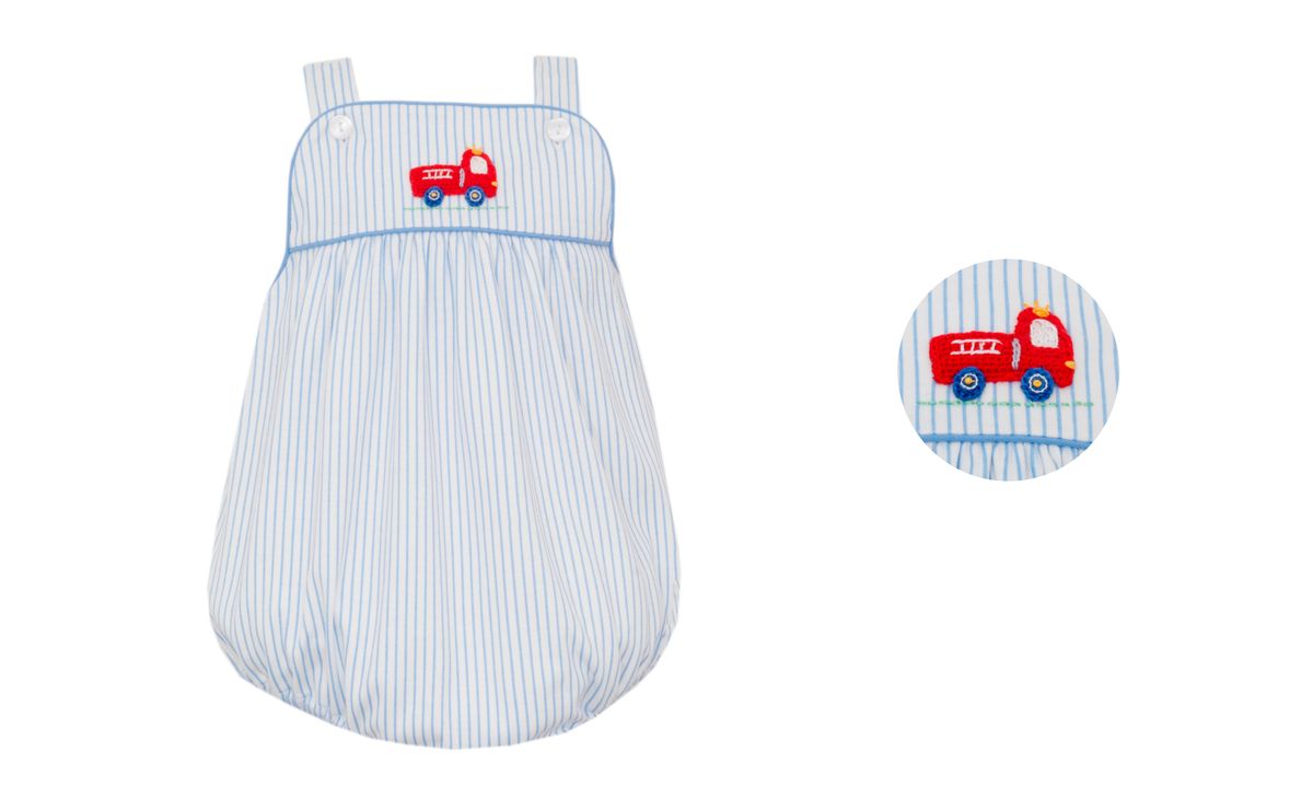 Firetruck - Blue Stripe Romper
