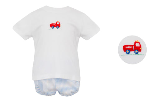 Firetruck Blue Stripe Diaper Set