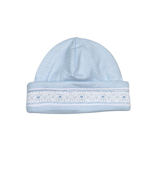 George Blue Stripes Hand Smocked Pima Beanie