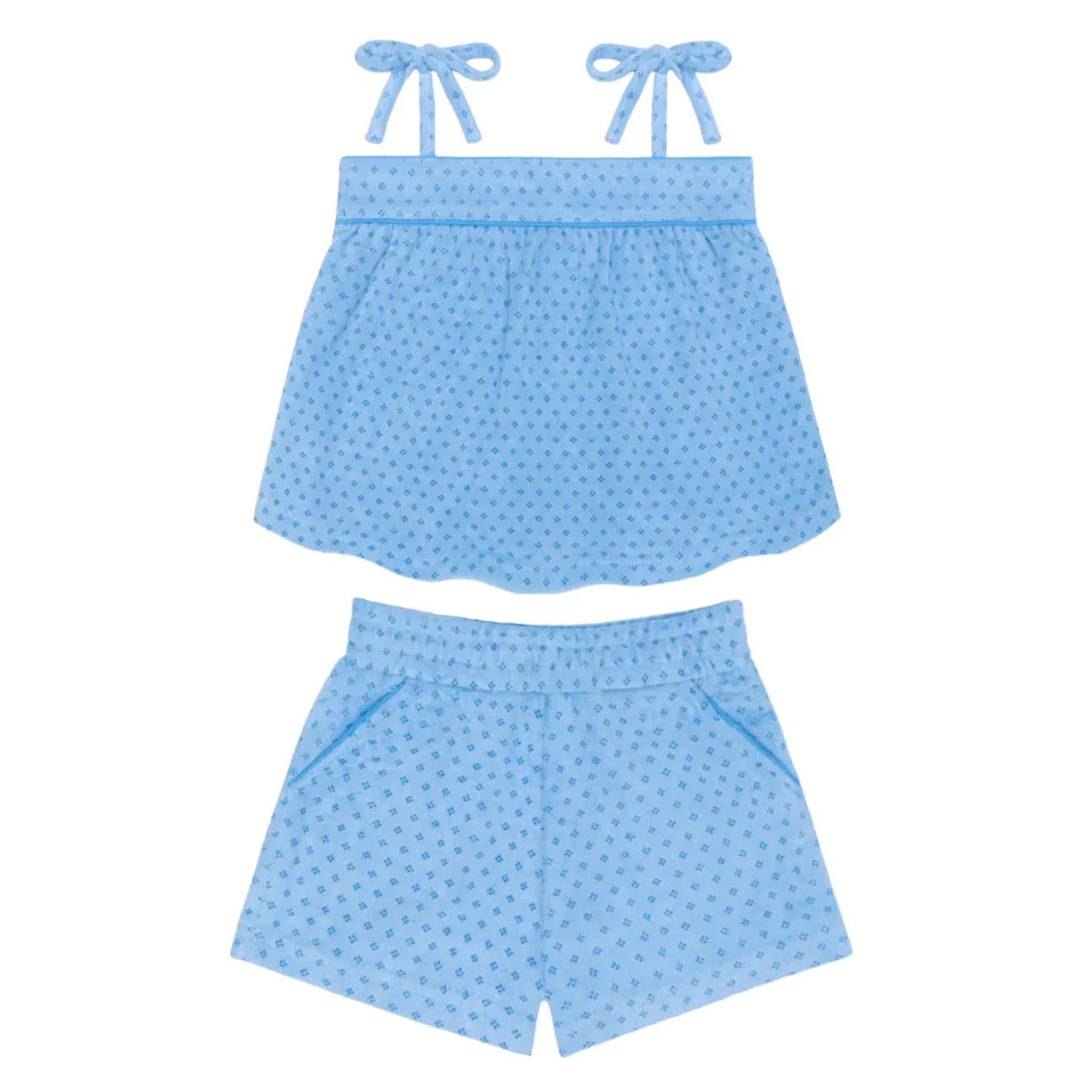Girls le marin dot french terry tie top and short set
