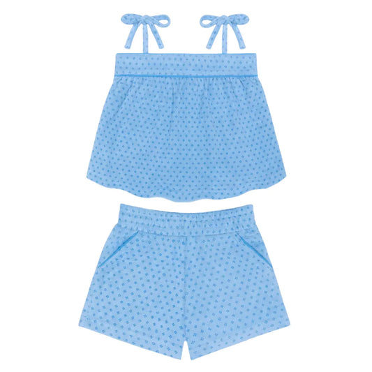 Girls le marin dot french terry tie top and short set