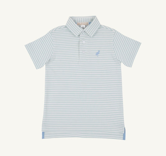 Prim and Proper Polo- Old Greenwich Green Stripe/Sarasota