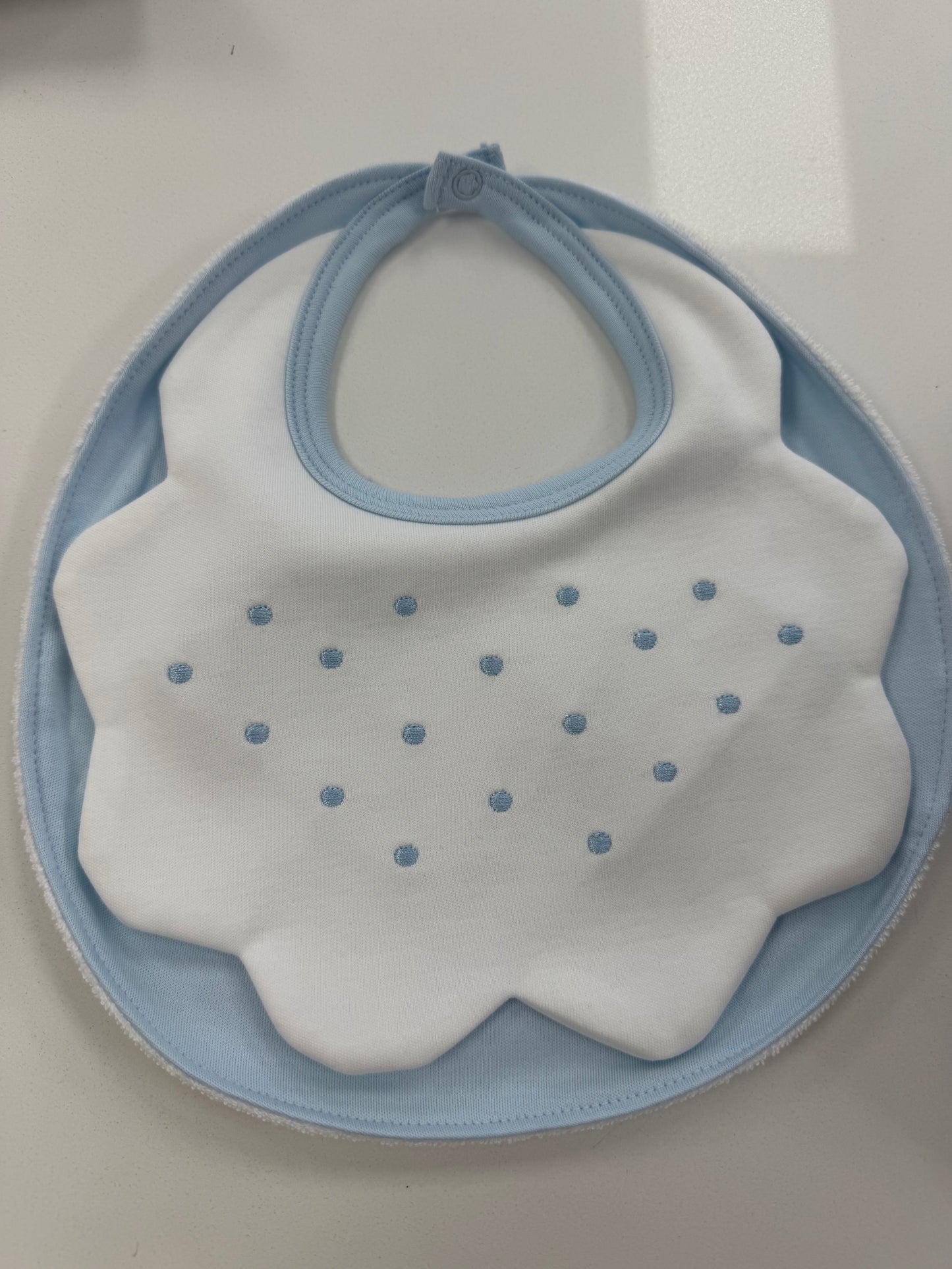 Scalloped dot bib