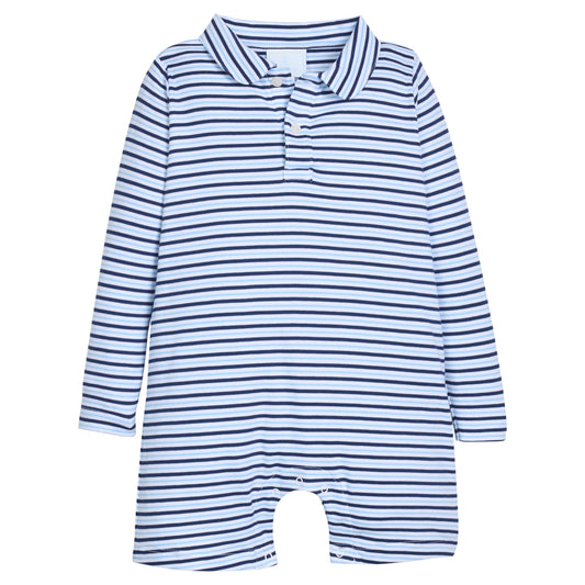 Long Sleeve Pleated Peter Pan Romper- Winslow Stripe