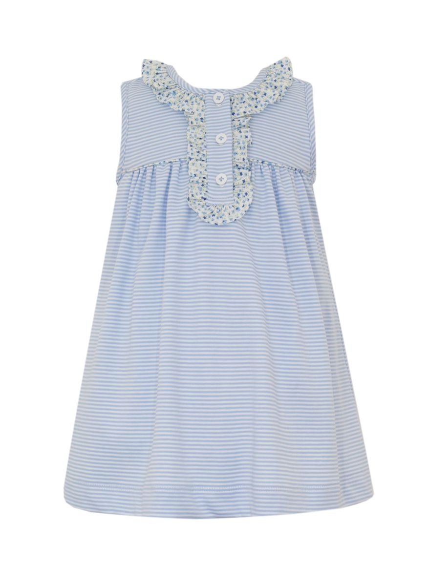 Blue Stripe Dress with Blue Floral Ruffles