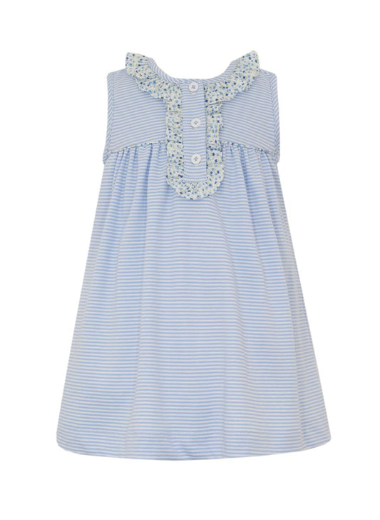 Blue Stripe Dress with Blue Floral Ruffles