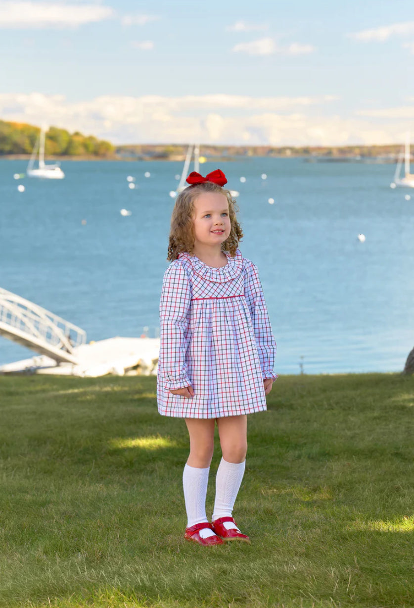 Long Sleeve Ramona Ruffle Dress - Old Town Tattersall/Richmond Red