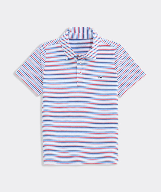 BRADLEY STRIPE SANKATY POLO / WHITE/HULL BLU/RED