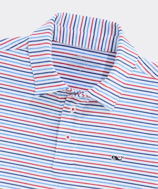 BRADLEY STRIPE SANKATY POLO / WHITE/HULL BLU/RED