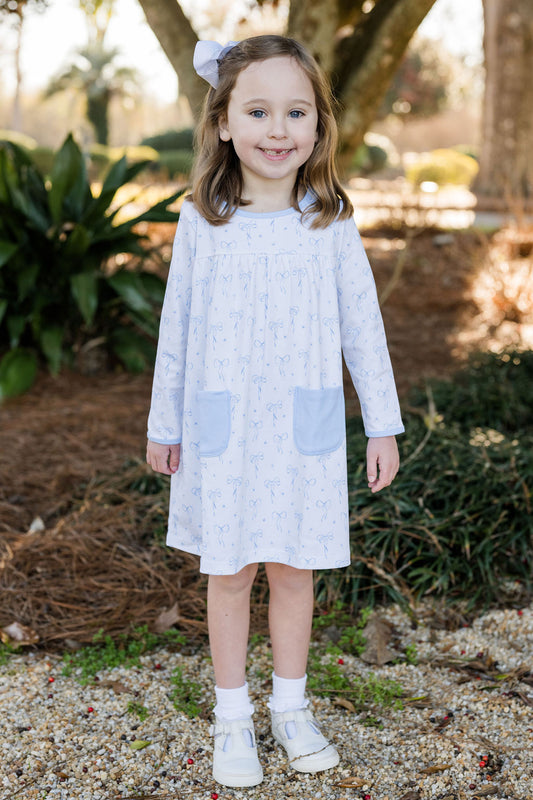 Lennon Pocket Dress- Blue Bows Knit