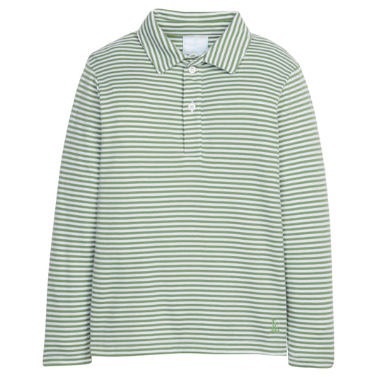 Long Sleeve Polo- Watercress Stripe