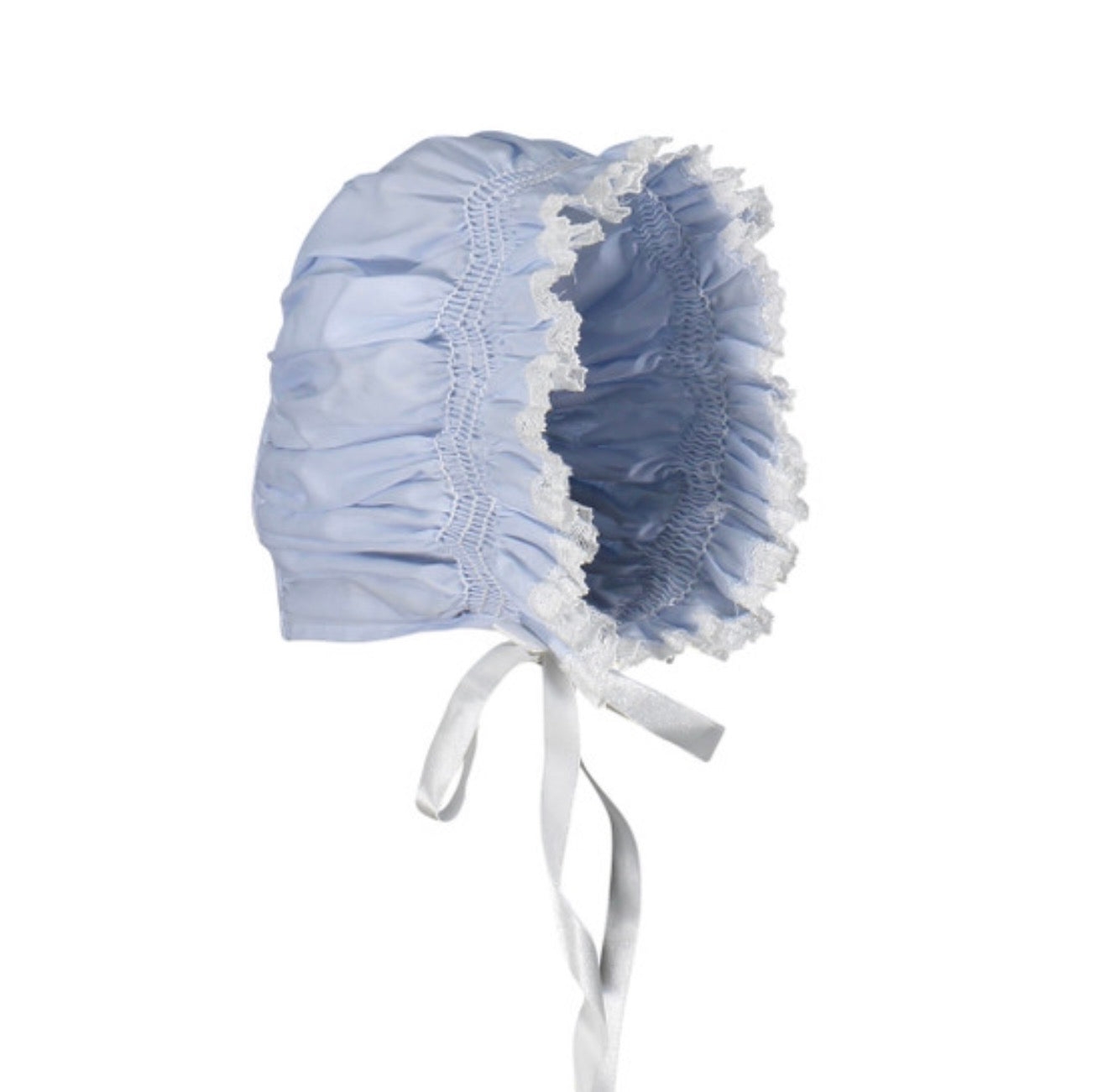 Girls Smocked Lace Bonnet- Blue