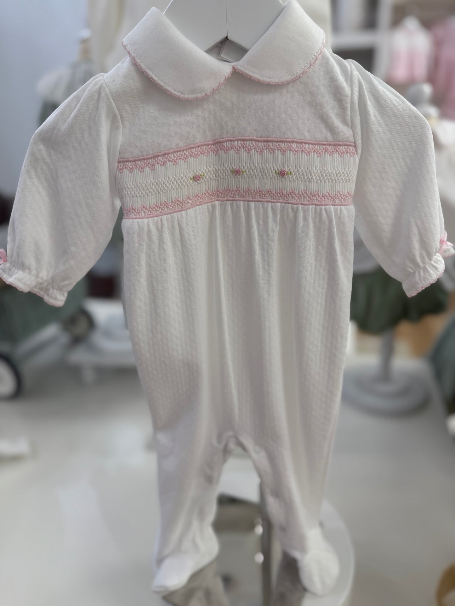 Sweet baby girl white jacquard footie