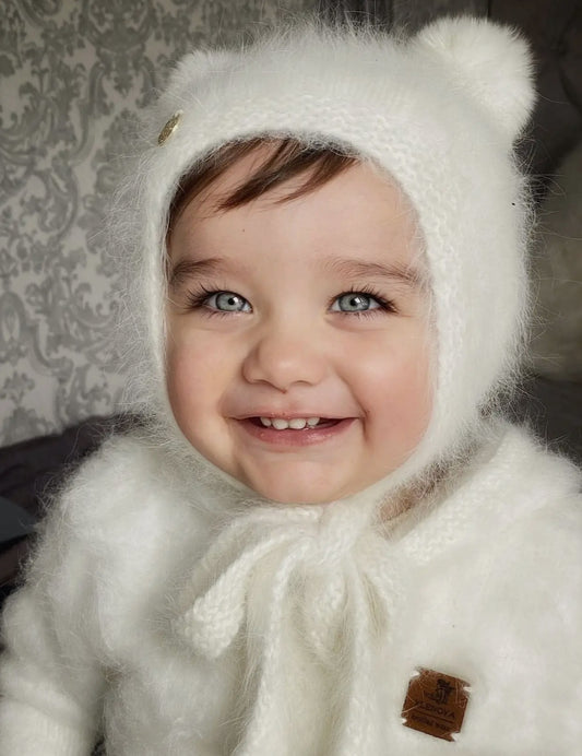 White Cashmere Teddy Hat