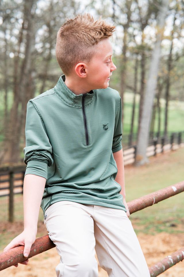 Boy's PRO Performance 1/4 Zip Pullover - Camping Hedge Green Stripe