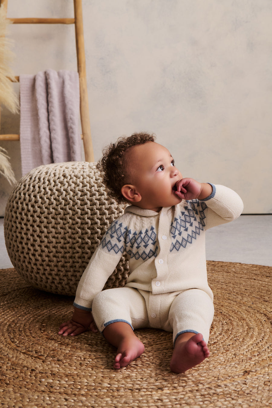 Barefoot Dreams Fair Isle Onesie- Cream/Blue