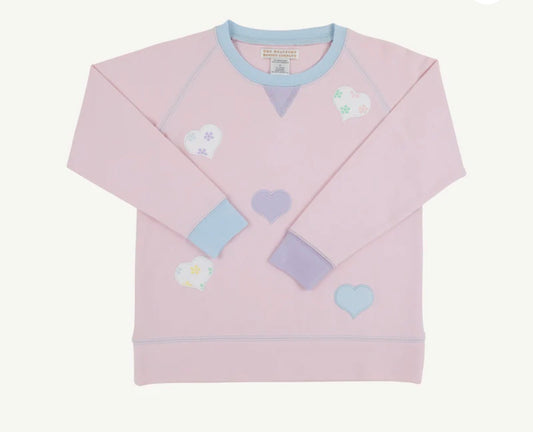 Cassidy comfy crewneck- lavender hearts 2T