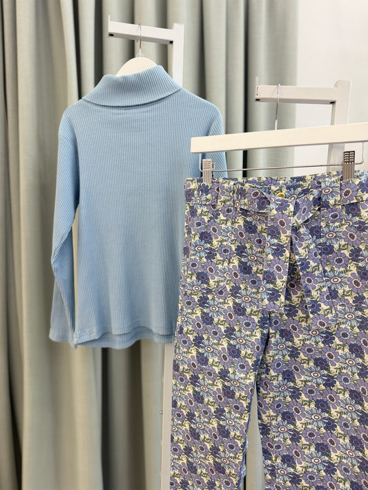 Claiborne Pant - Medford Floral & Ribbed Turtleneck Ice Blue
