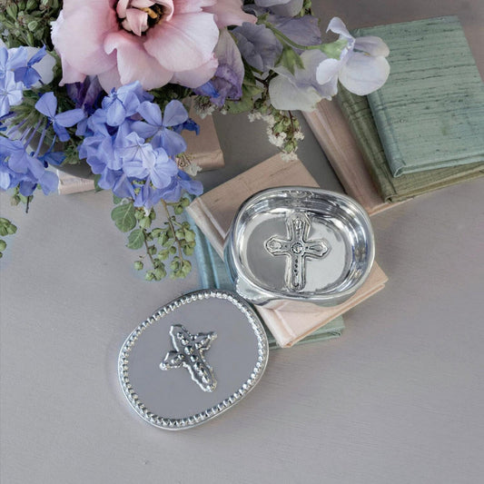 Baby Peek-A-Boo Oval Cross Keepsake Box