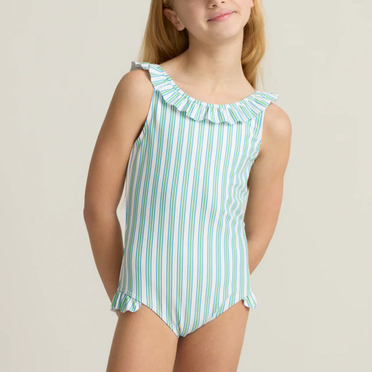 Girls Tamarin Stripe Ruffle Collar One Piece