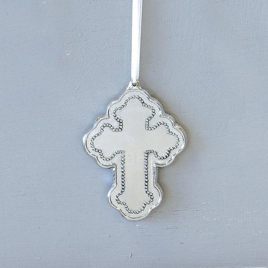 BEATRICE BALL- BABY PEARL CROSS ORNAMENT