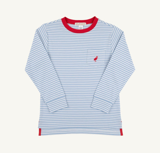 Long Sleeve Carter Crewneck- Barrington Blue Stripe/Richmond Red
