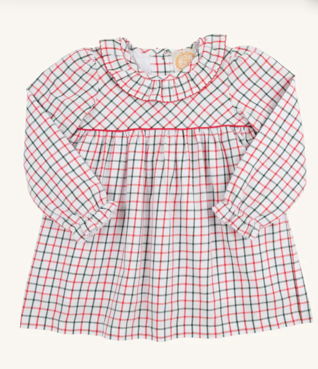 Long Sleeve Ramona Ruffle Dress - Old Town Tattersall/Richmond Red