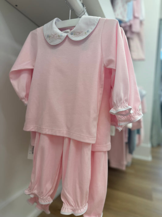 Tiny Bows-Pink Knit Pant Set