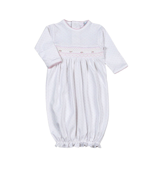 Sally Pink Dots Hand Smocked Pima Gown
