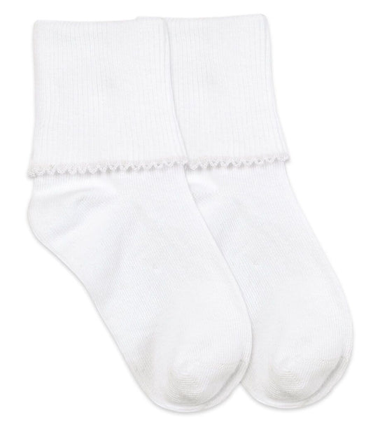 White Tatted Edge Turn Cuff Sock
