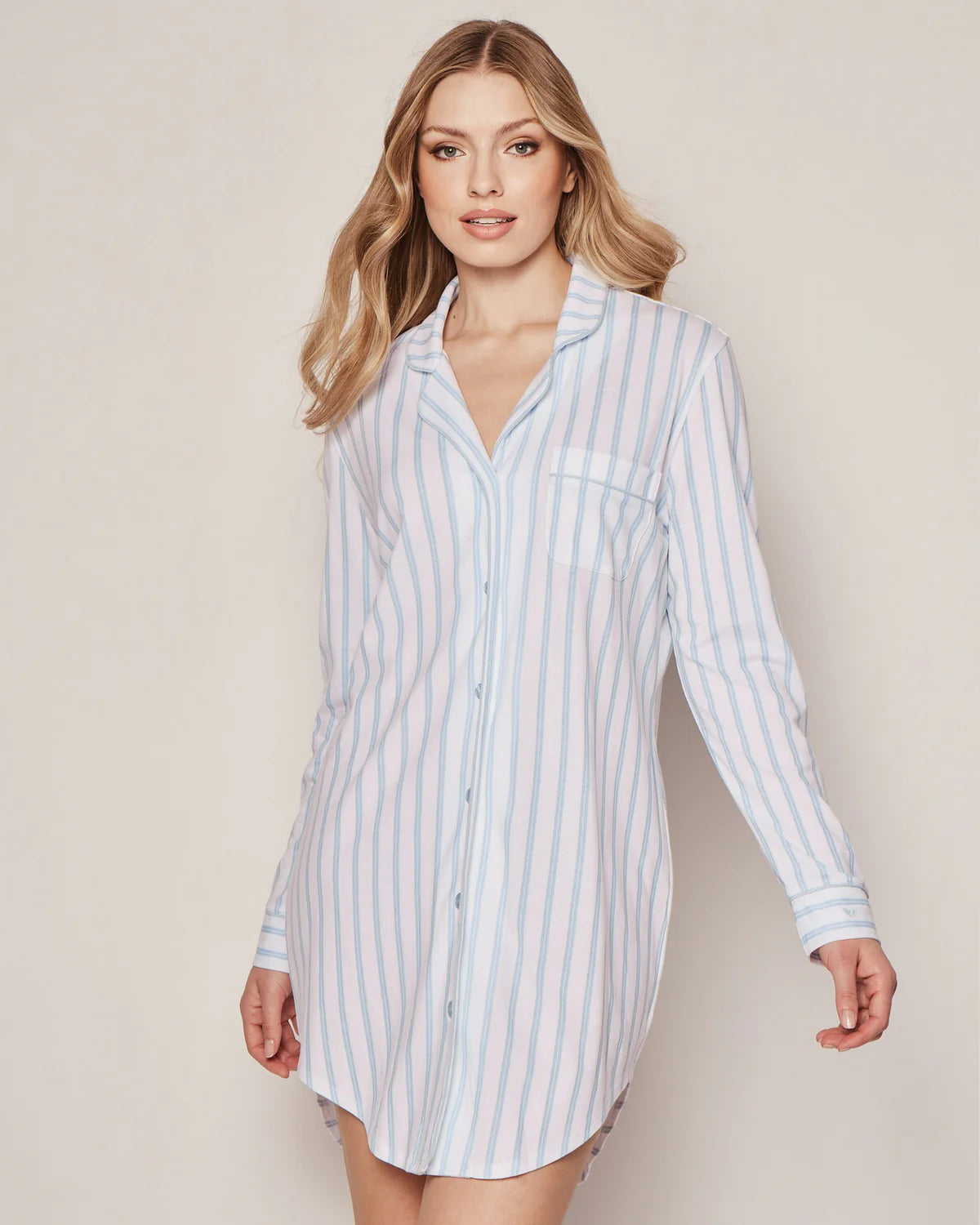Women's Pima Nightshirt in Periwinkle Stripe