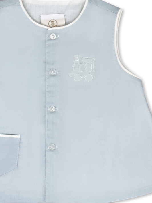 Mason Diaper Set-Blessing Blue with Train Embroidery