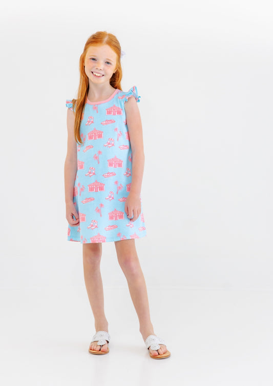 Angel Sleeve Polly Play Dress- Pima- Parrot Cay Canopy/Sand Pearl Pink