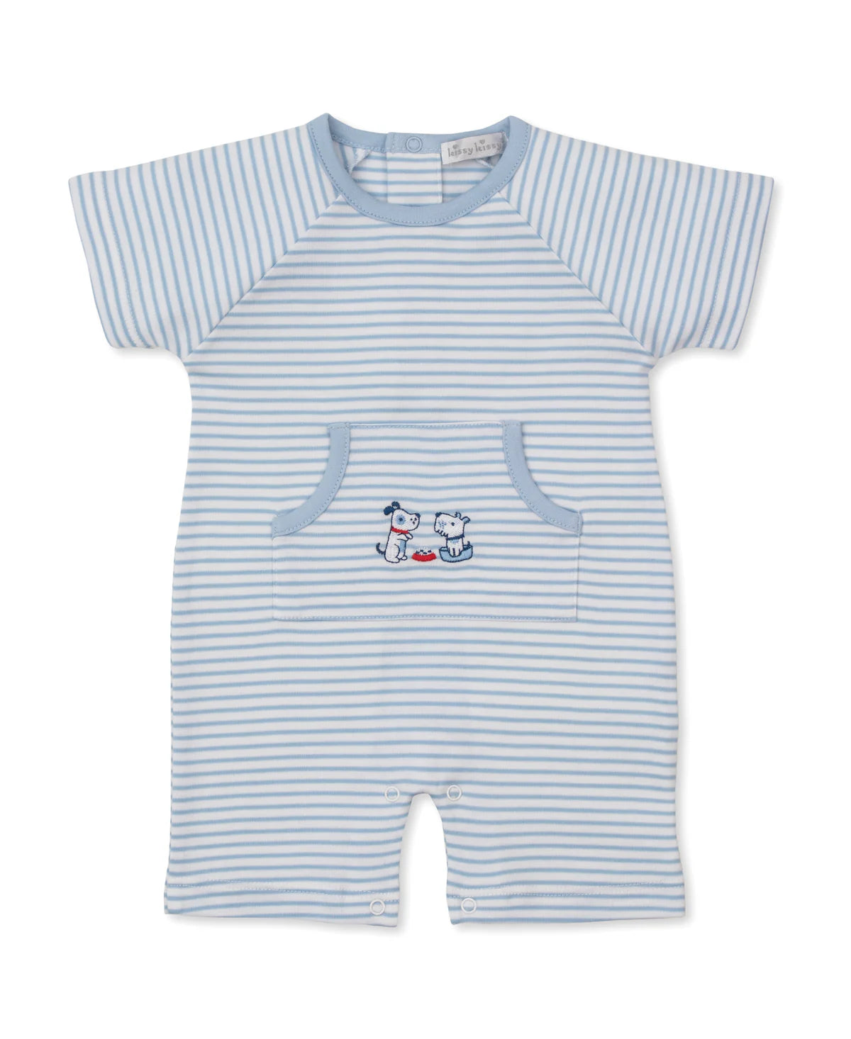Short Playsuit - Blue Stripe Puppy
