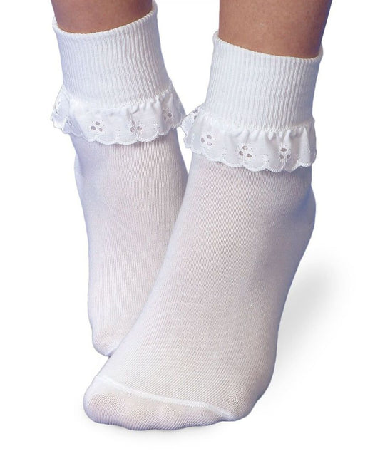 White Eyelet Ruffle Turn Cuff Sock
