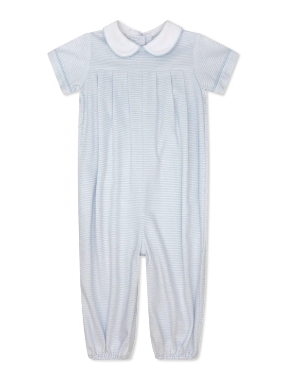 Precious Pleated Romper - Louisville Light Blue Ministripe